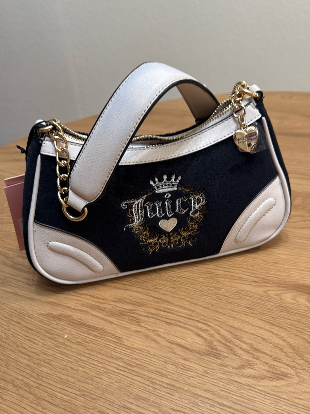 Juicy Couture Black and White Mini Shoulder Bag with Gold Charm. New with tag